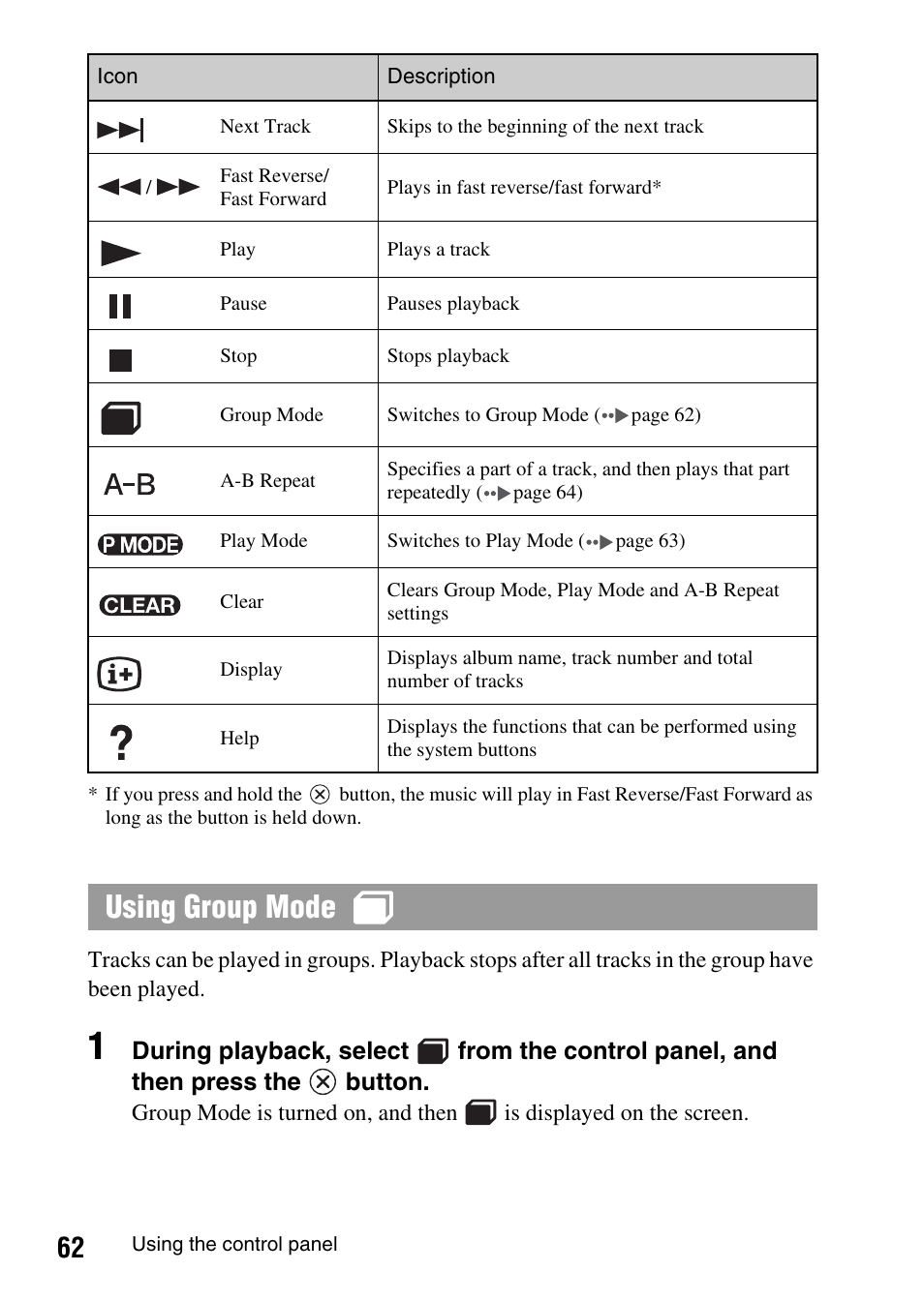 Using group mode | Sony PSP-1003 User Manual | Page 62 / 148