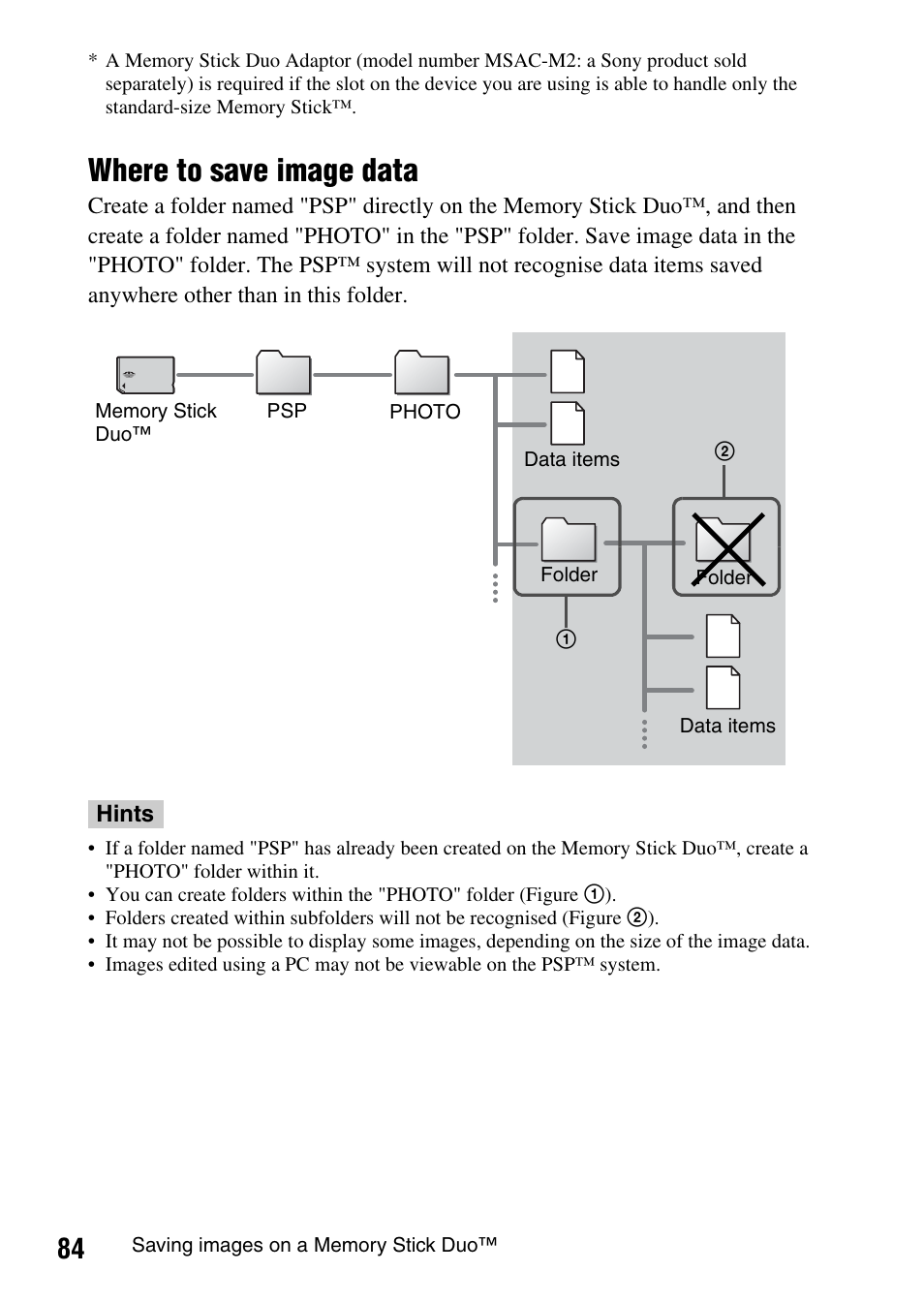 Where to save image data | Sony PSP-1003 User Manual | Page 84 / 148