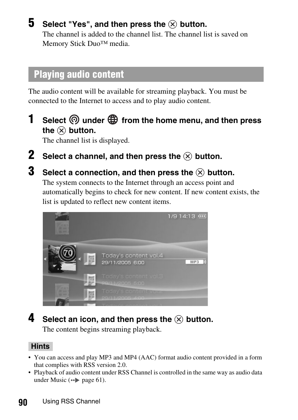 Playing audio content | Sony PSP-1003 User Manual | Page 90 / 148