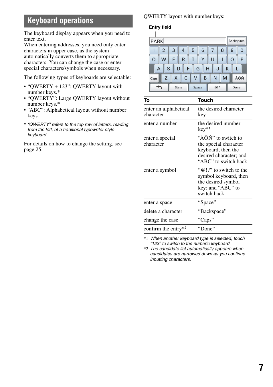 Keyboard operations | Sony NV-U83T User Manual | Page 7 / 31