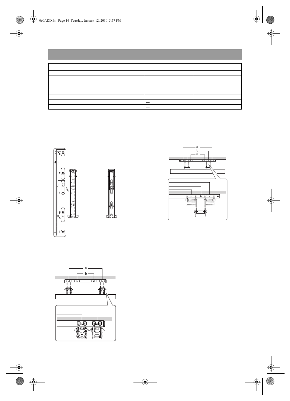 Screw and hook locations diagram/table | Sony BRAVIA KDL-46EX4xx User Manual | Page 14 / 20