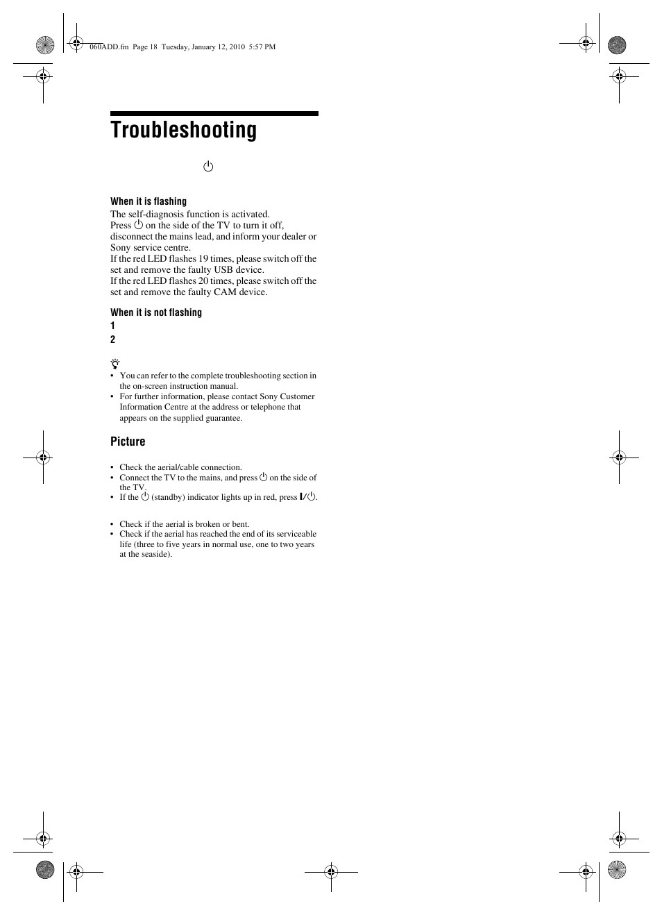 Troubleshooting | Sony BRAVIA KDL-46EX4xx User Manual | Page 18 / 20