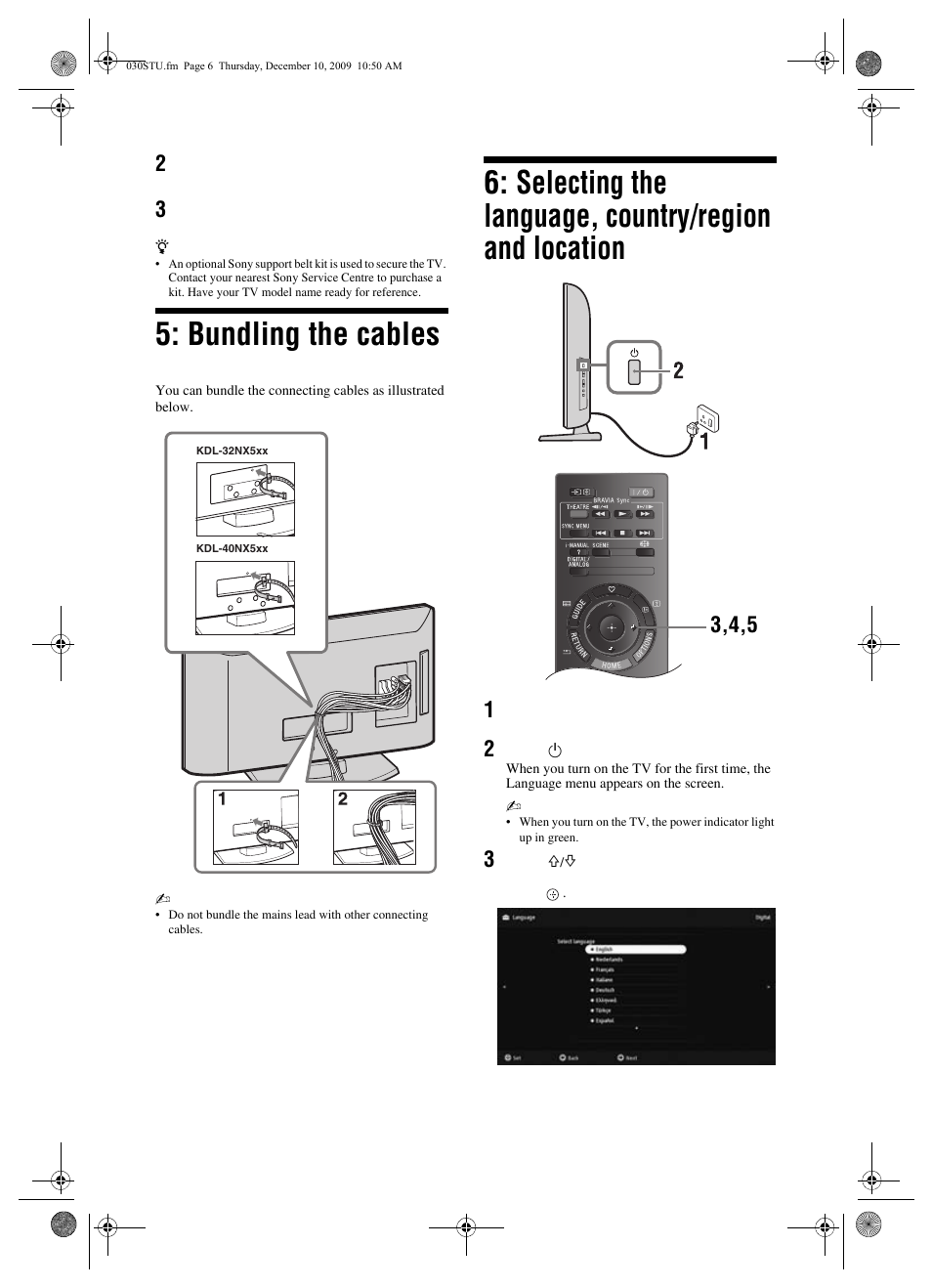 Bundling the cables | Sony BRAVIA KDL-46EX4xx User Manual | Page 6 / 20