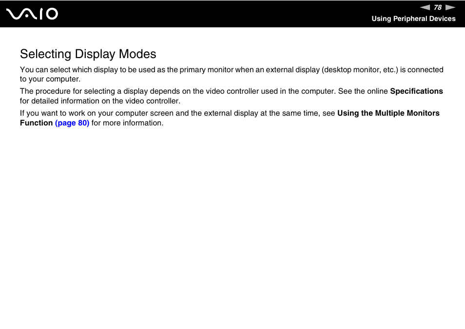 Selecting display modes | Sony VGN-CR100 User Manual | Page 78 / 194