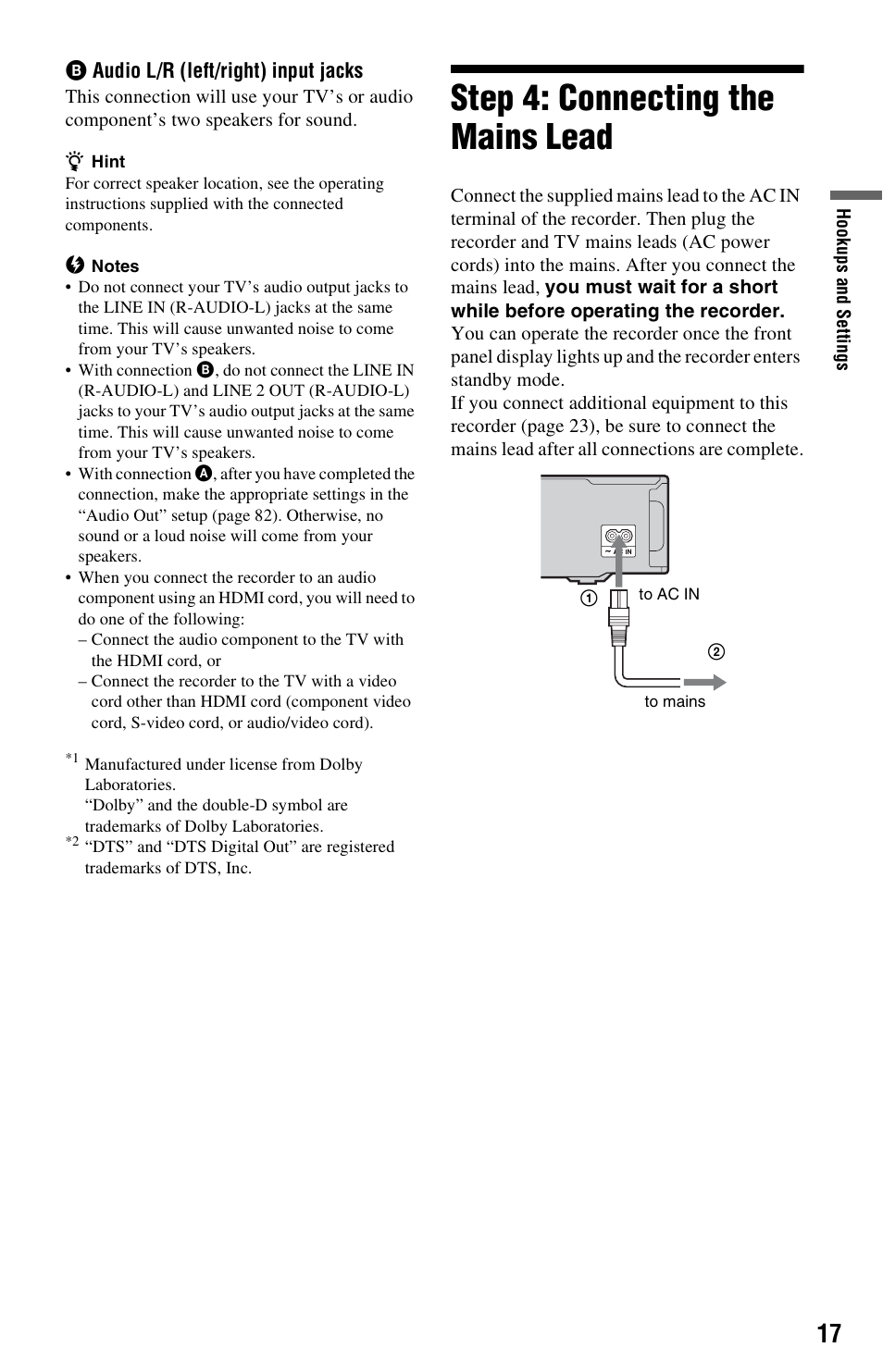 Step 4: connecting the mains lead | Sony RDR-GX350 User Manual | Page 17 / 112