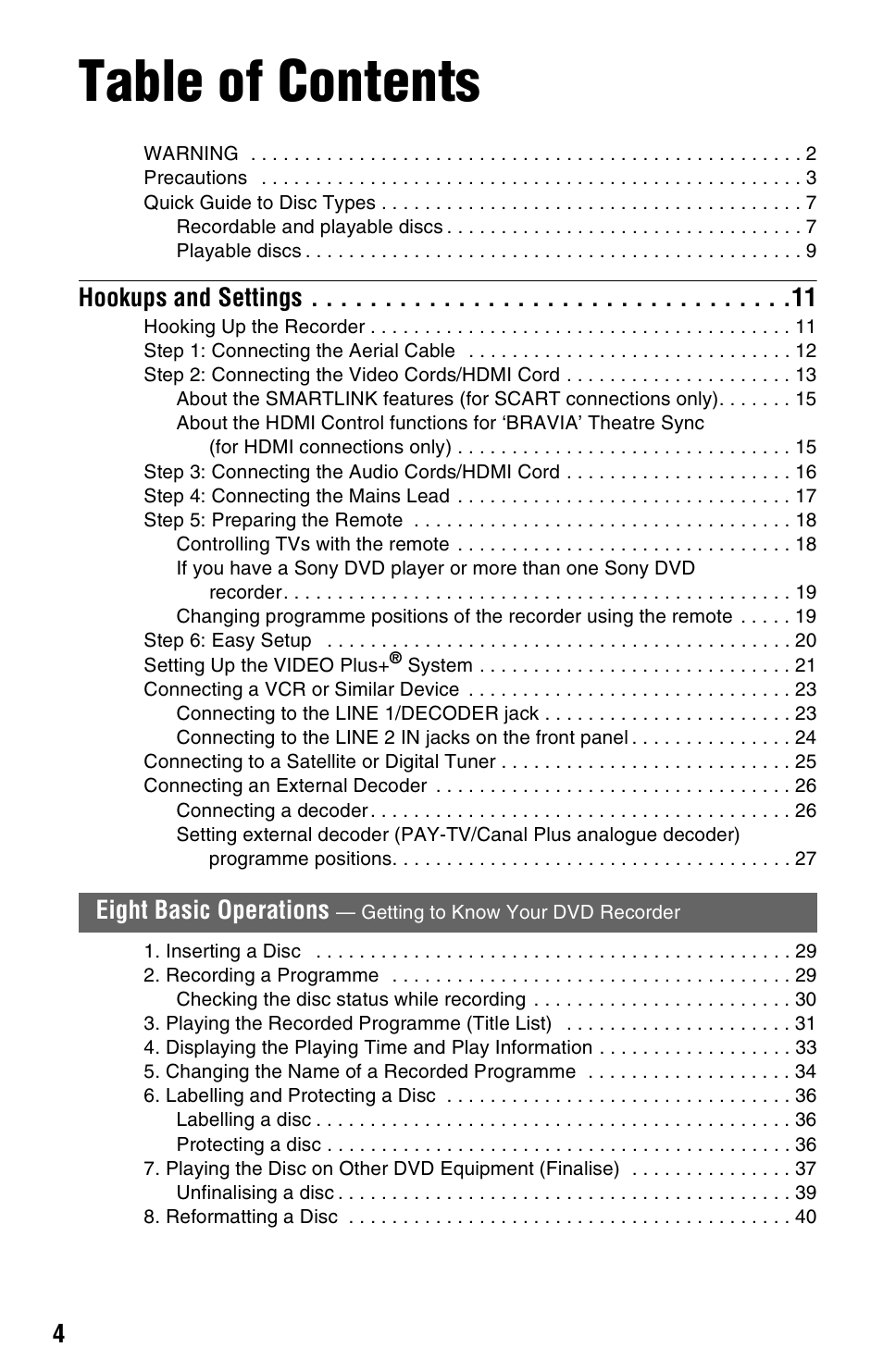Sony RDR-GX350 User Manual | Page 4 / 112