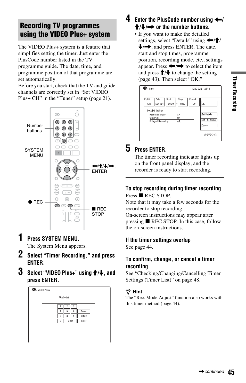 Sony RDR-GX350 User Manual | Page 45 / 112