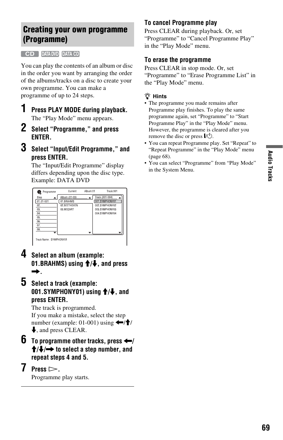 Creating your own programme (programme) | Sony RDR-GX350 User Manual | Page 69 / 112