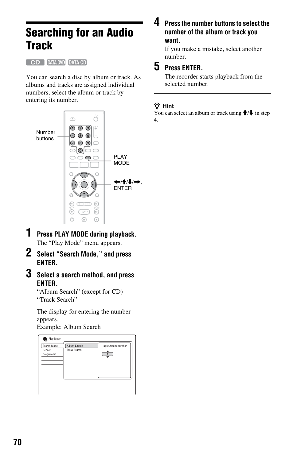 Searching for an audio track | Sony RDR-GX350 User Manual | Page 70 / 112