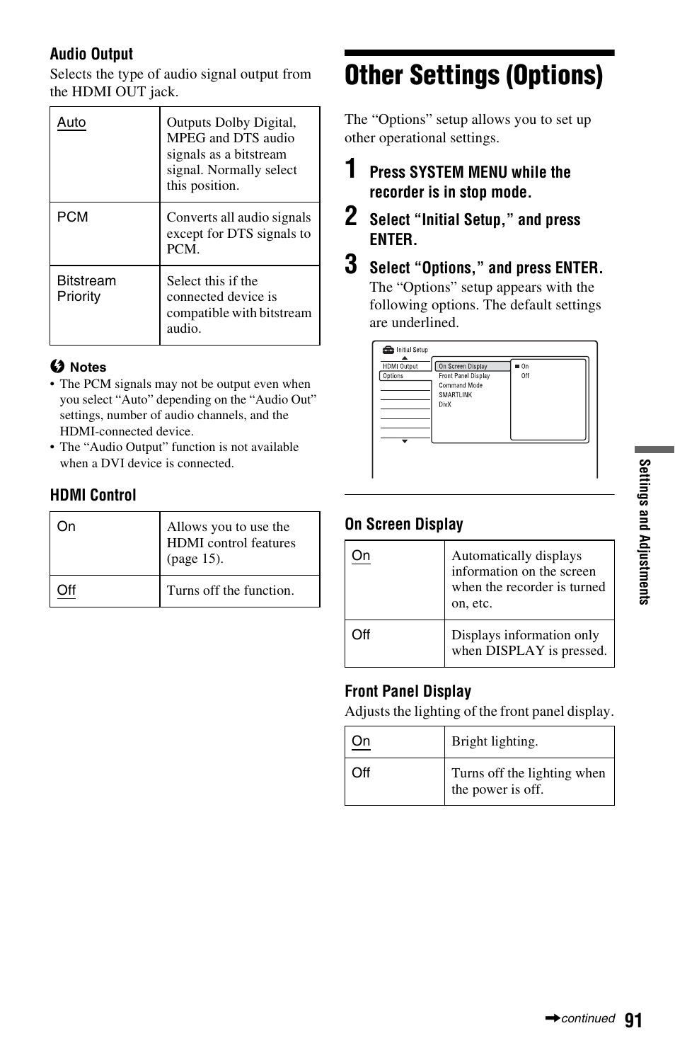 Other settings (options) | Sony RDR-GX350 User Manual | Page 91 / 112