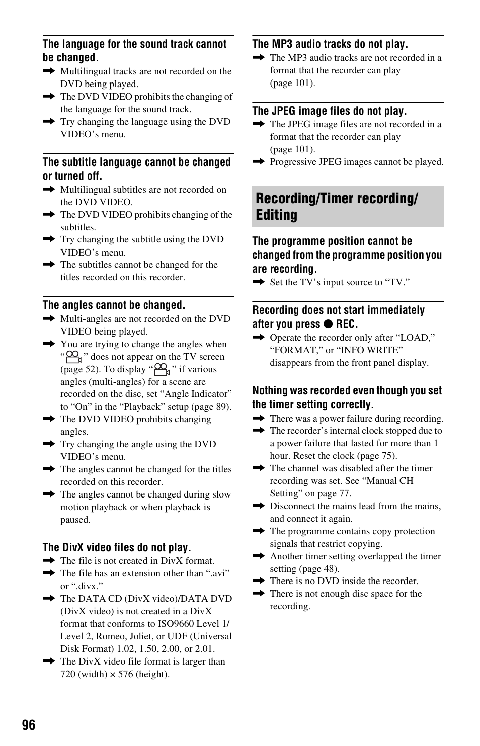 Recording/timer recording/ editing | Sony RDR-GX350 User Manual | Page 96 / 112