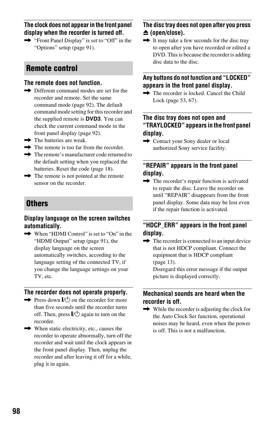 Remote control others | Sony RDR-GX350 User Manual | Page 98 / 112