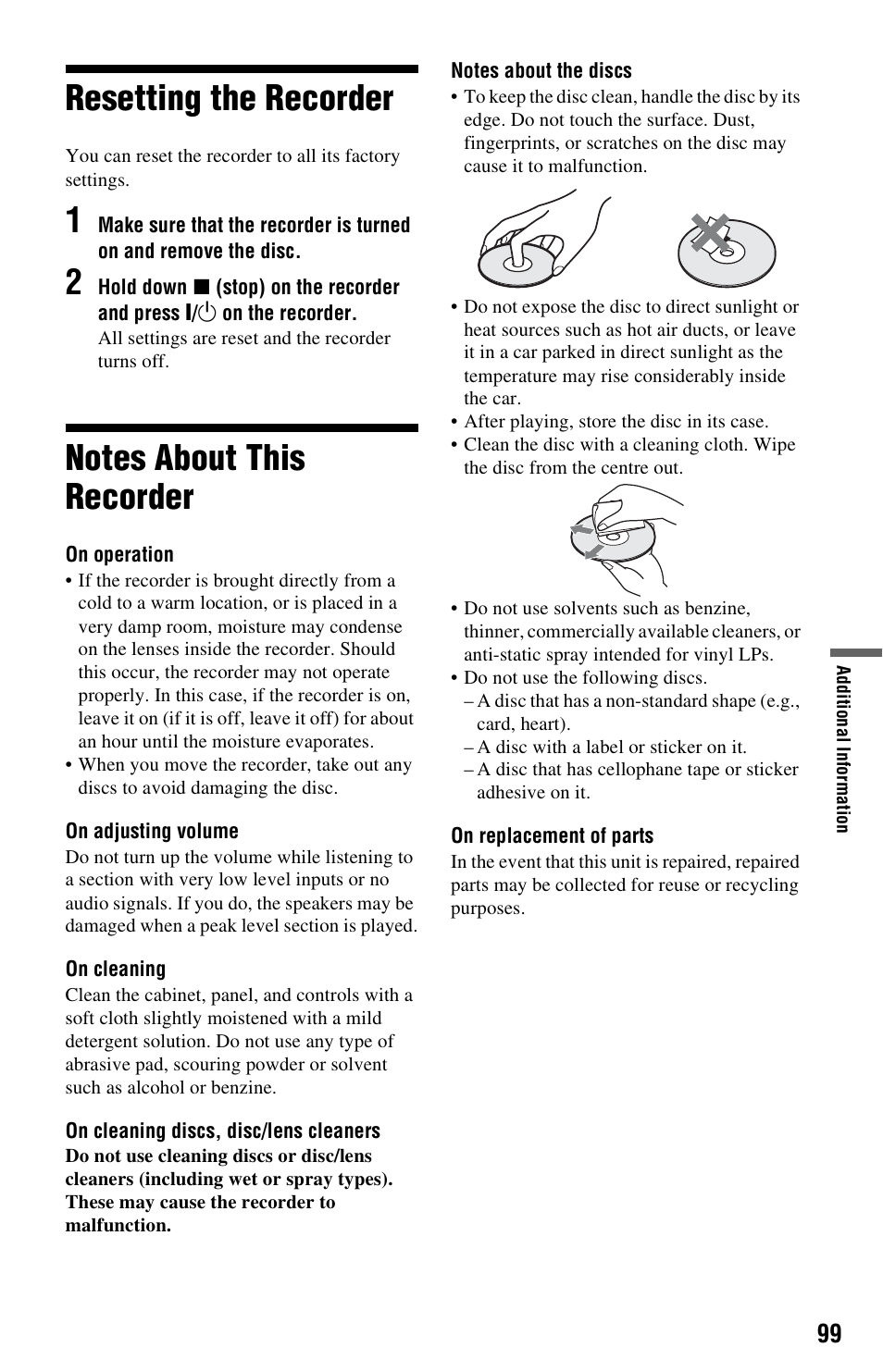 Resetting the recorder, Notes about this recorder, Resetting the recorder notes about this recorder | Sony RDR-GX350 User Manual | Page 99 / 112