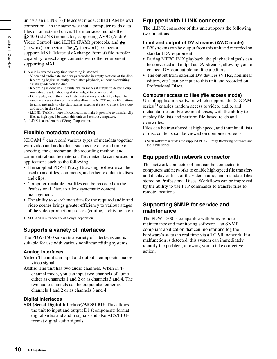 Sony XDCAM PDW-1500 User Manual | Page 10 / 142