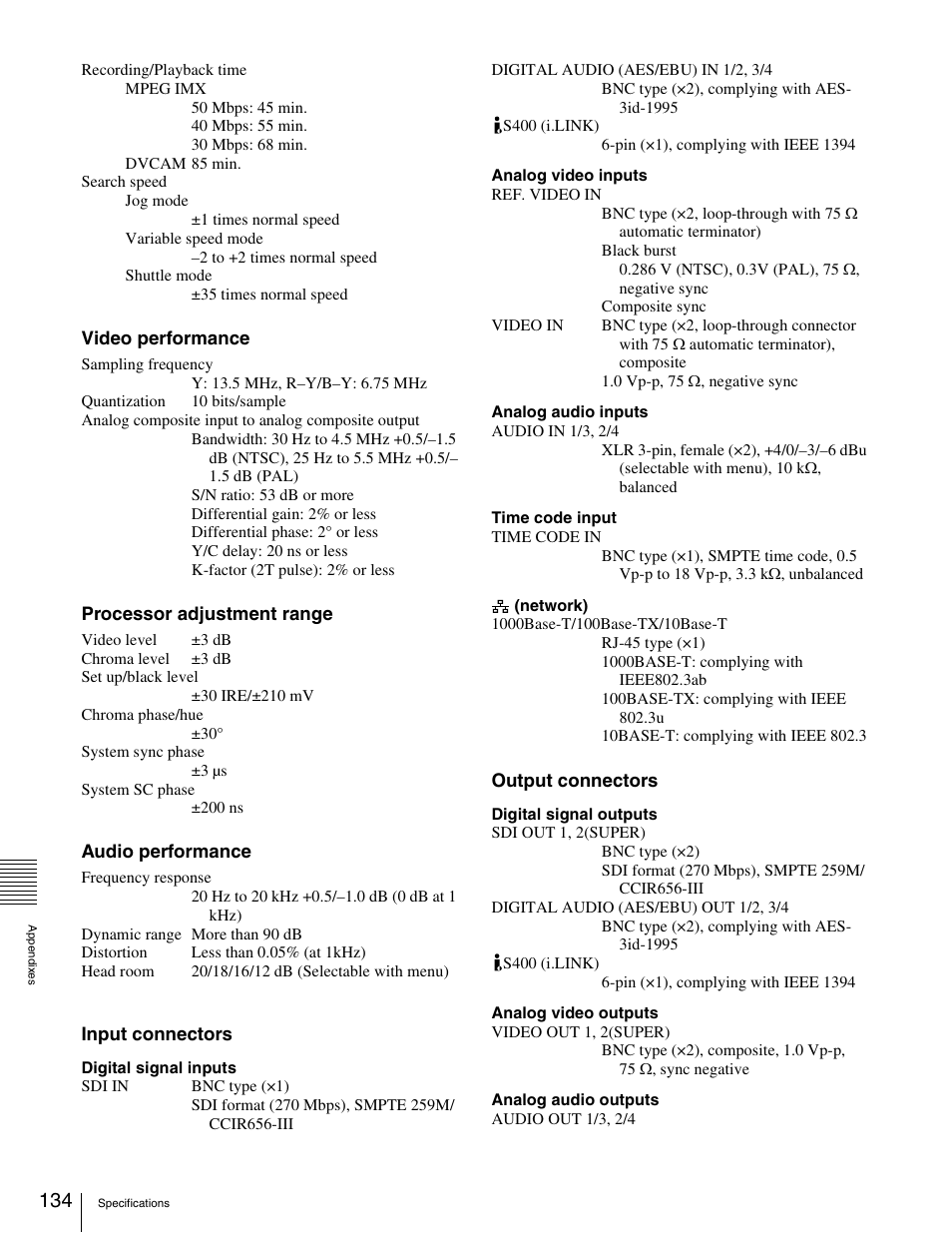 Sony XDCAM PDW-1500 User Manual | Page 134 / 142