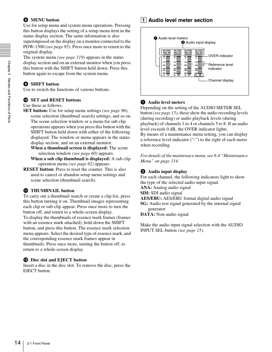 Sony XDCAM PDW-1500 User Manual | Page 14 / 142