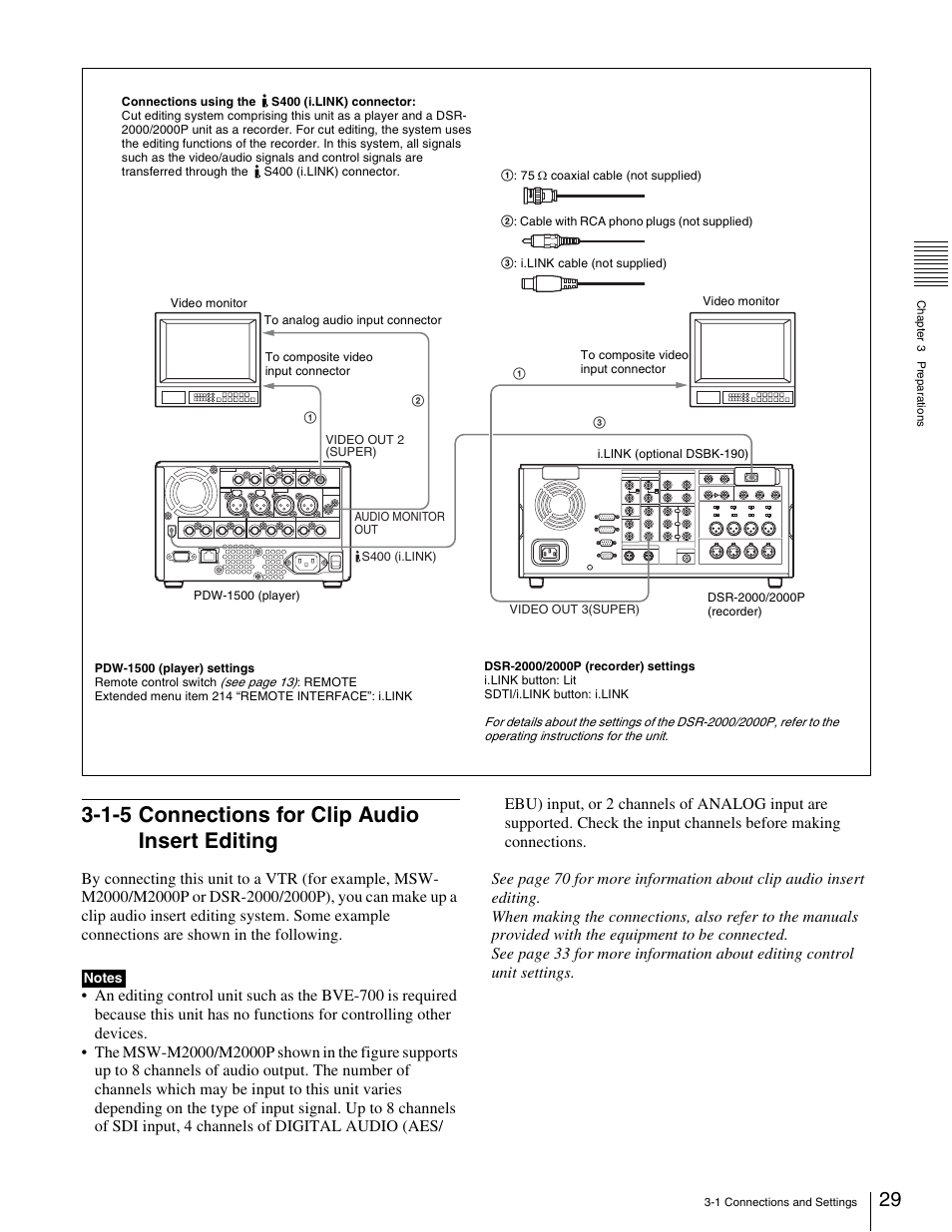 1-5 connections for clip audio insert editing, 1-5 connections for clip audio insert, Editing | Sony XDCAM PDW-1500 User Manual | Page 29 / 142