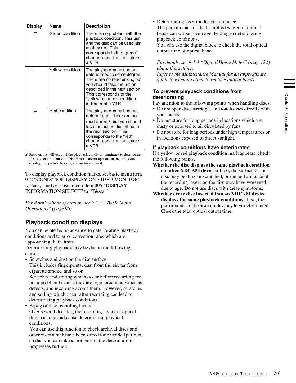 Playback condition displays | Sony XDCAM PDW-1500 User Manual | Page 37 / 142