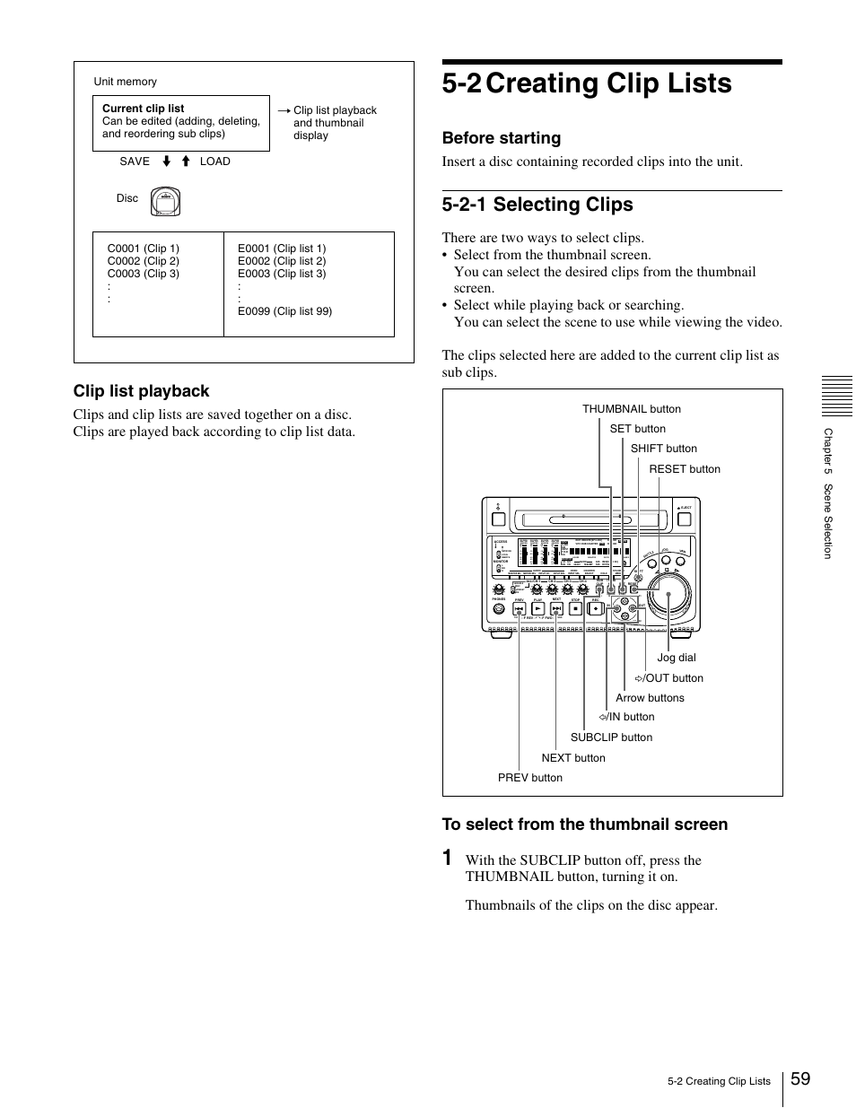 2 creating clip lists, 2-1 selecting clips, Clip list playback | Before starting | Sony XDCAM PDW-1500 User Manual | Page 59 / 142