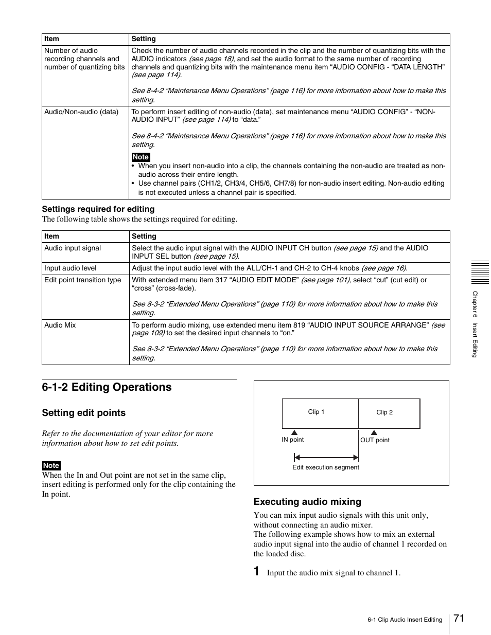 1-2 editing operations, Setting edit points, Executing audio mixing | Sony XDCAM PDW-1500 User Manual | Page 71 / 142