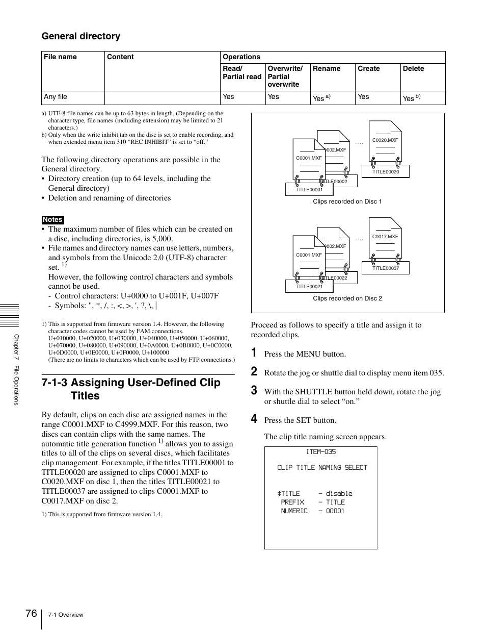 1-3 assigning user-defined clip titles, 1-3 assigning user-defined clip titles 76, General directory | Sony XDCAM PDW-1500 User Manual | Page 76 / 142