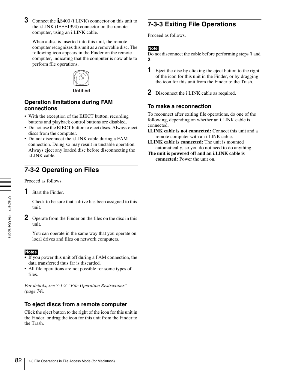 3-2 operating on files, 3-3 exiting file operations | Sony XDCAM PDW-1500 User Manual | Page 82 / 142