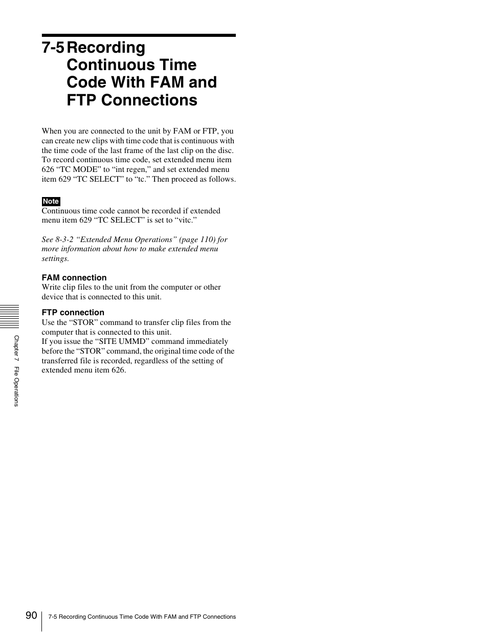 5 recording continuous time code with, Fam and ftp connections | Sony XDCAM PDW-1500 User Manual | Page 90 / 142