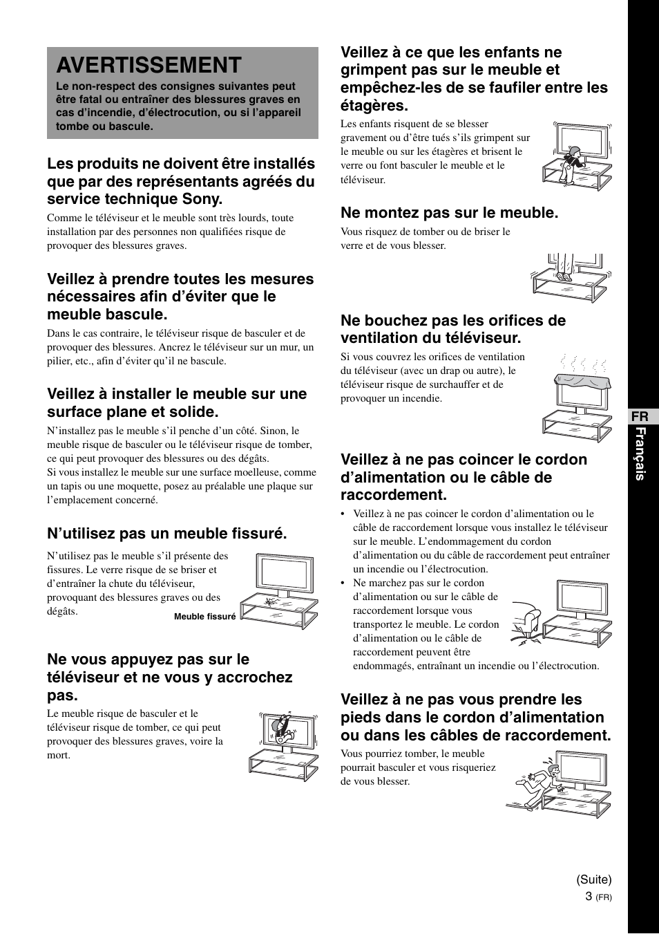 Avertissement, Ne montez pas sur le meuble | Sony SU-FL62 User Manual | Page 27 / 100