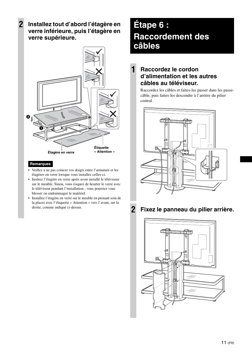 Étape 6 : raccordement des câbles, Étape 6 : raccordement des câbles 1, Fixez le panneau du pilier arrière | Sony SU-FL62 User Manual | Page 35 / 100