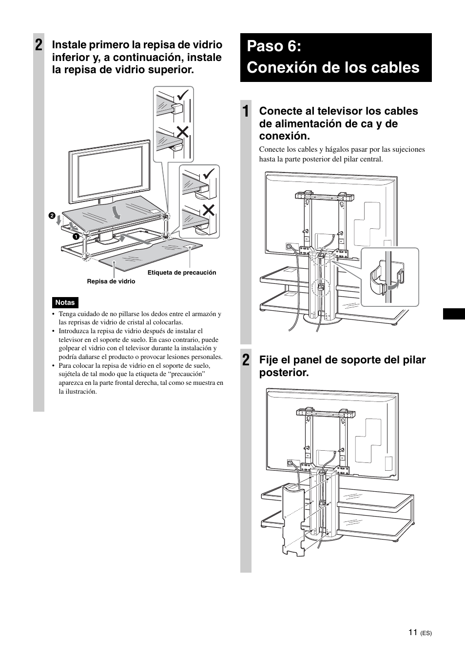 Paso 6:conexión de los cables, Paso 6: conexión de los cables 1, Fije el panel de soporte del pilar posterior | Sony SU-FL62 User Manual | Page 47 / 100