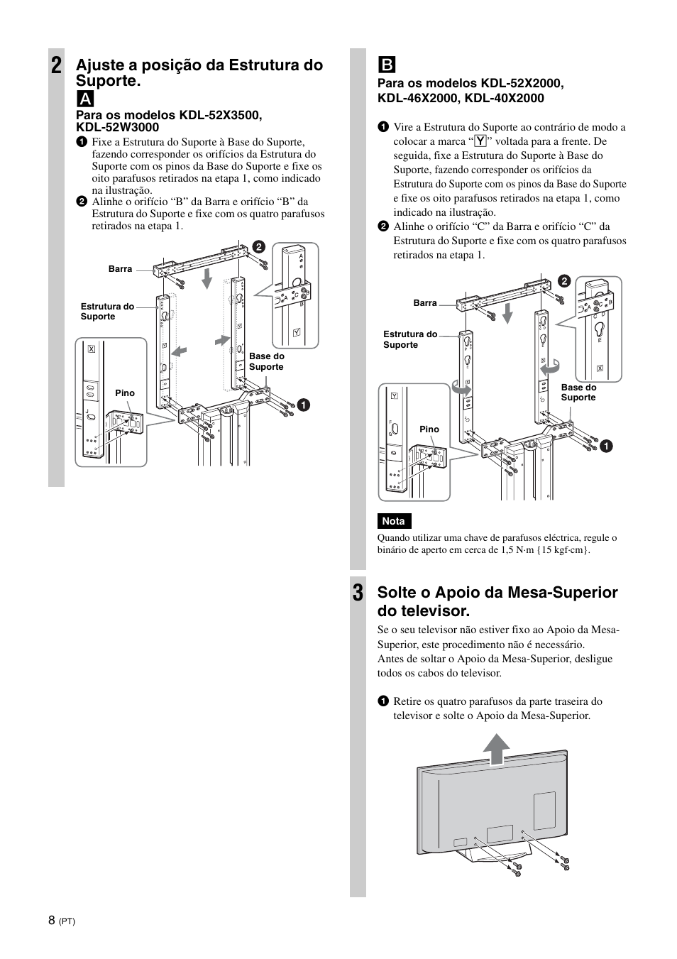 Ajuste a posição da estrutura do suporte. a, Solte o apoio da mesa-superior do televisor | Sony SU-FL62 User Manual | Page 56 / 100