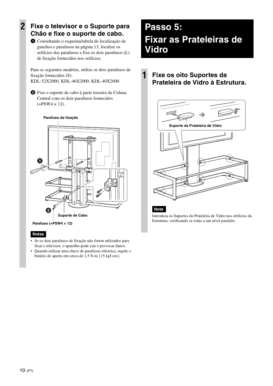 Passo 5:fixar as prateleiras de vidro, Passo 5: fixar as prateleiras de vidro 1 | Sony SU-FL62 User Manual | Page 58 / 100