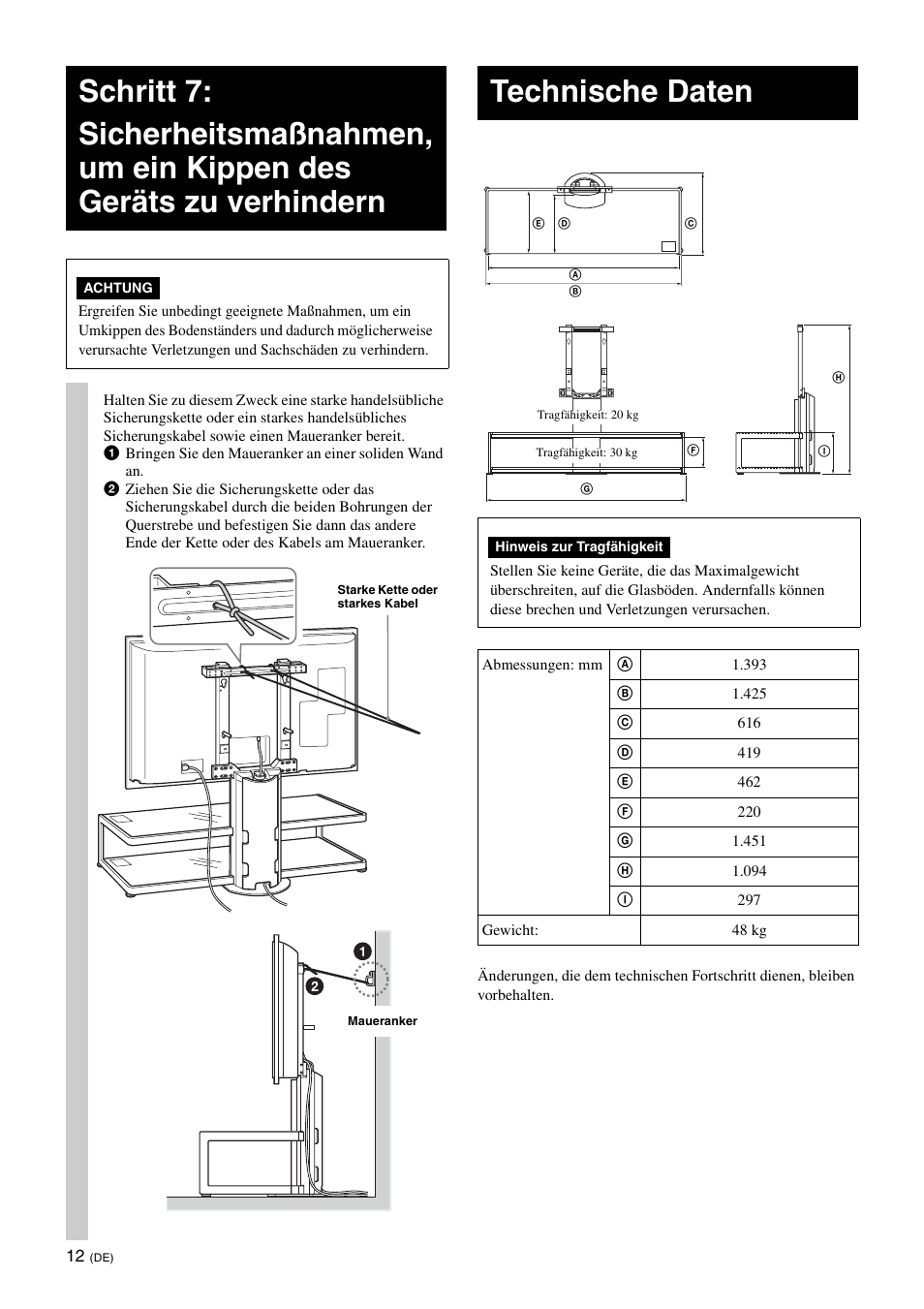 Technische daten | Sony SU-FL62 User Manual | Page 86 / 100