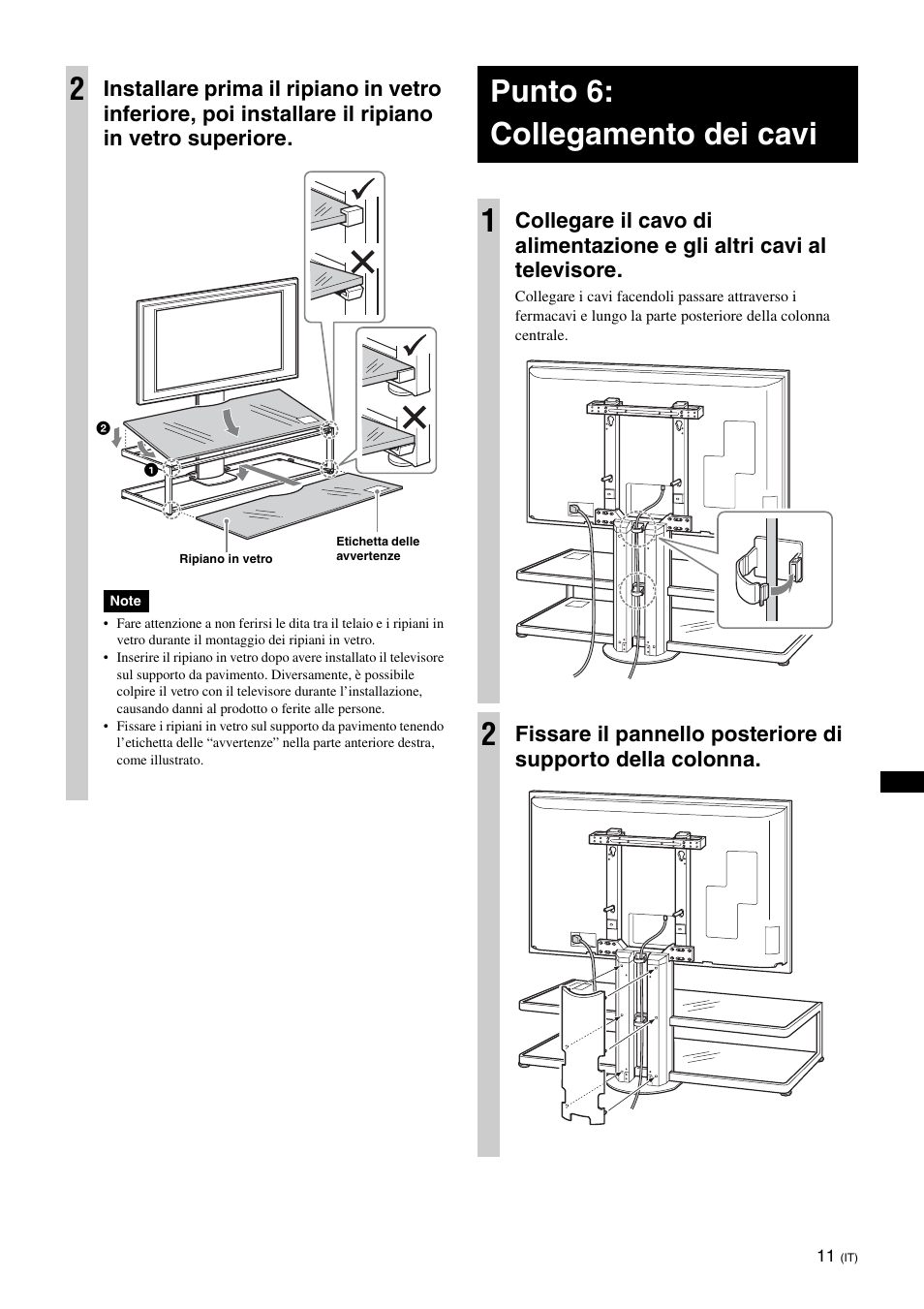 Punto 6:collegamento dei cavi, Punto 6: collegamento dei cavi 1 | Sony SU-FL62 User Manual | Page 97 / 100