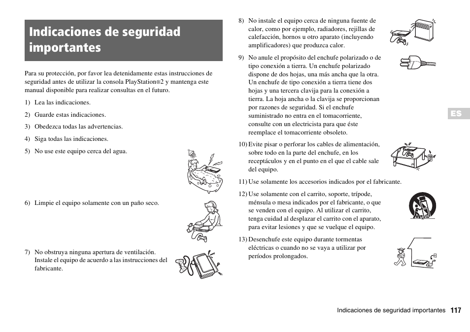 Indicaciones de seguridad importantes | Sony SCPH-70011 User Manual | Page 117 / 172