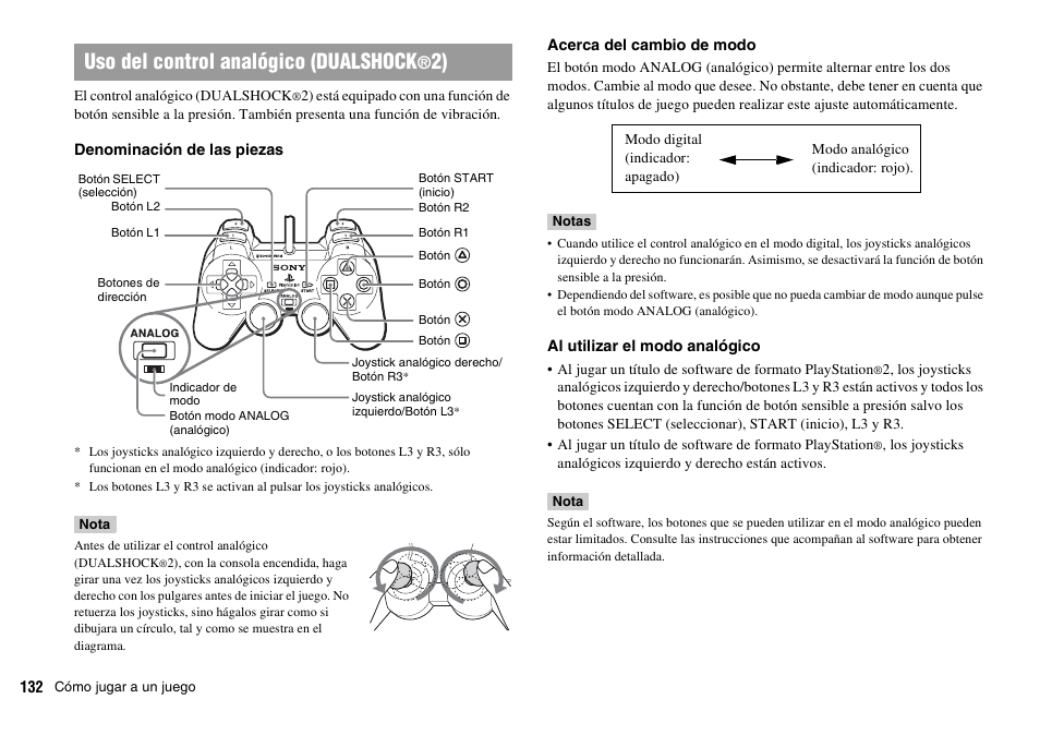 Uso del control analógico (dualshock | Sony SCPH-70011 User Manual | Page 132 / 172