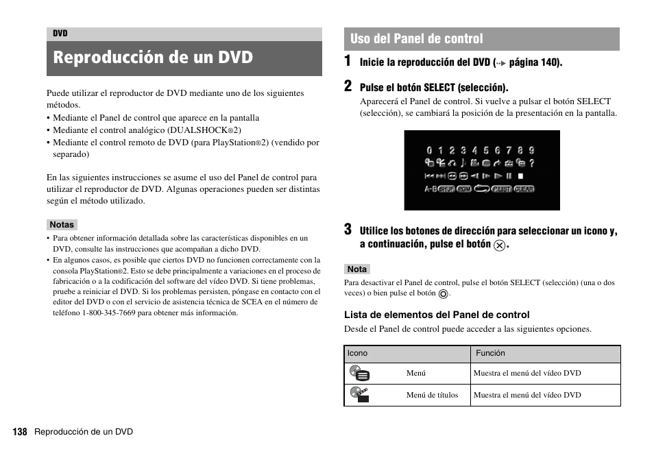 Reproducción de un dvd, Uso del panel de control | Sony SCPH-70011 User Manual | Page 138 / 172