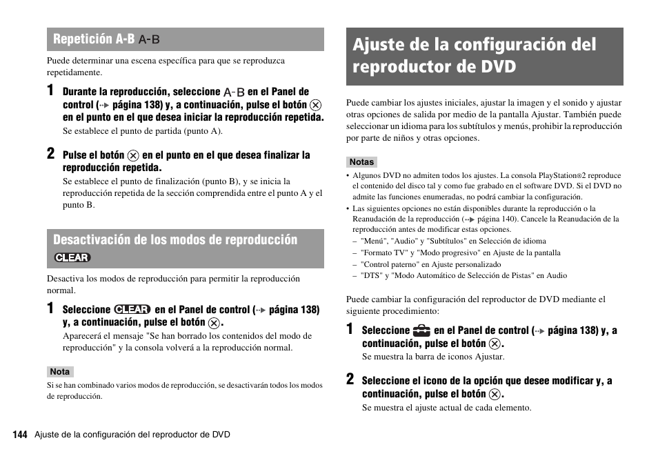 Ajuste de la configuración del reproductor de dvd | Sony SCPH-70011 User Manual | Page 144 / 172