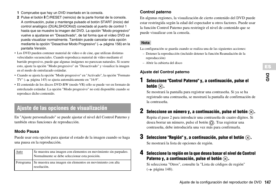 Ajuste de las opciones de visualización | Sony SCPH-70011 User Manual | Page 147 / 172