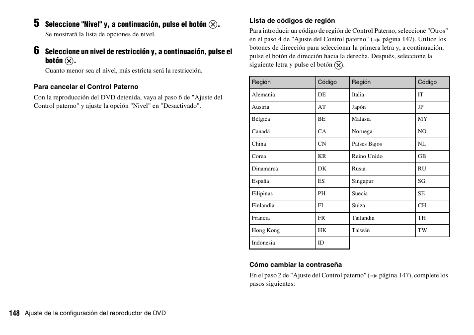 Lista de códigos de región | Sony SCPH-70011 User Manual | Page 148 / 172