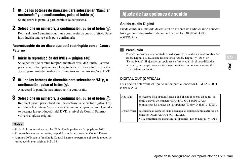 Ajuste de las opciones de sonido | Sony SCPH-70011 User Manual | Page 149 / 172