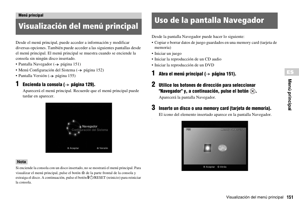 Menú principal | Sony SCPH-70011 User Manual | Page 151 / 172