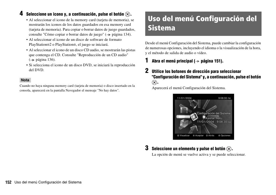 Uso del menú configuración del sistema | Sony SCPH-70011 User Manual | Page 152 / 172