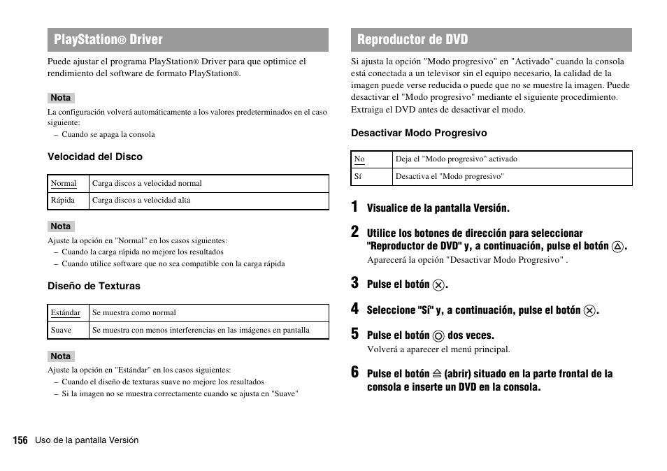 Playstation, Driver, Reproductor de dvd | Sony SCPH-70011 User Manual | Page 156 / 172