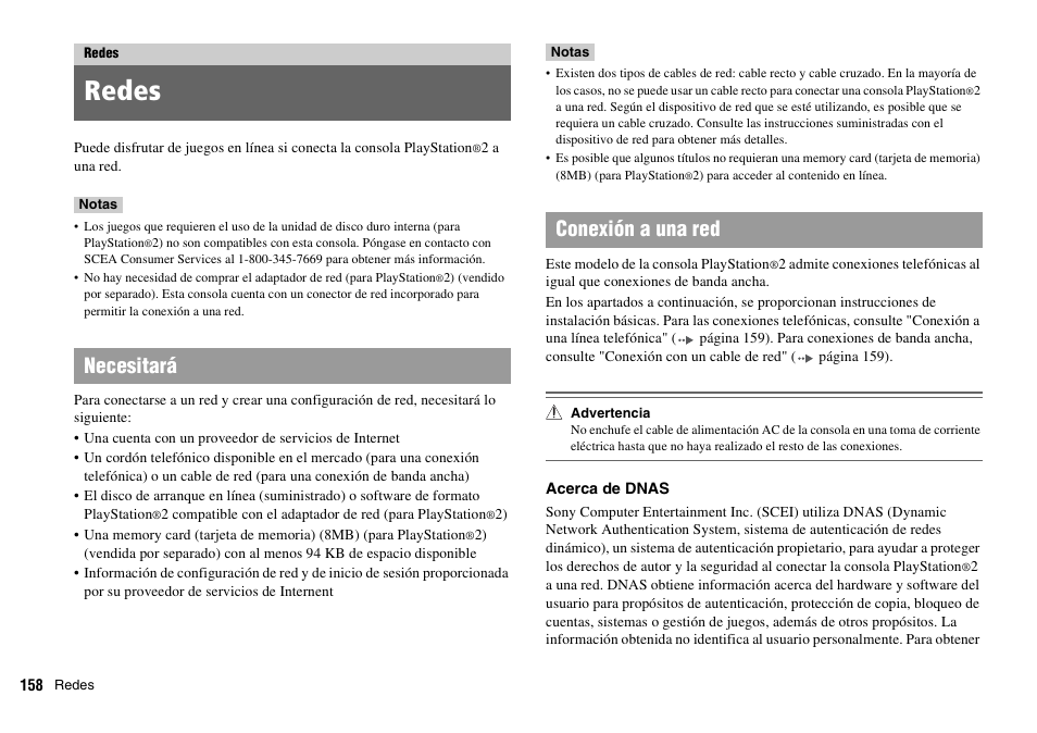 Redes, Necesitará conexión a una red | Sony SCPH-70011 User Manual | Page 158 / 172