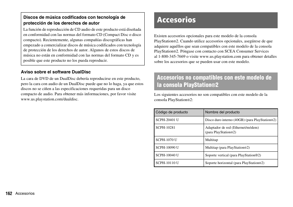 Accesorios | Sony SCPH-70011 User Manual | Page 162 / 172