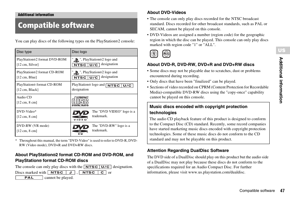 Additional information, Compatible software | Sony SCPH-70011 User Manual | Page 47 / 172