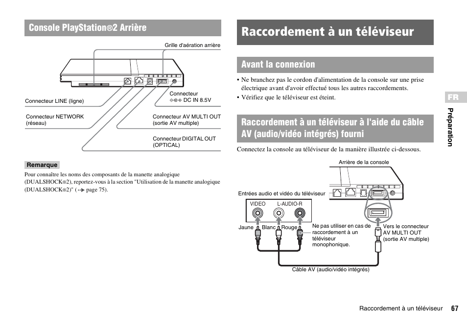 Raccordement à un téléviseur, Console playstation, 2 arrière | Sony SCPH-70011 User Manual | Page 67 / 172