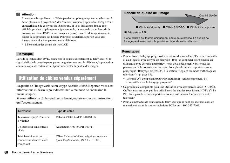 Utilisation de câbles vendus séparément | Sony SCPH-70011 User Manual | Page 68 / 172