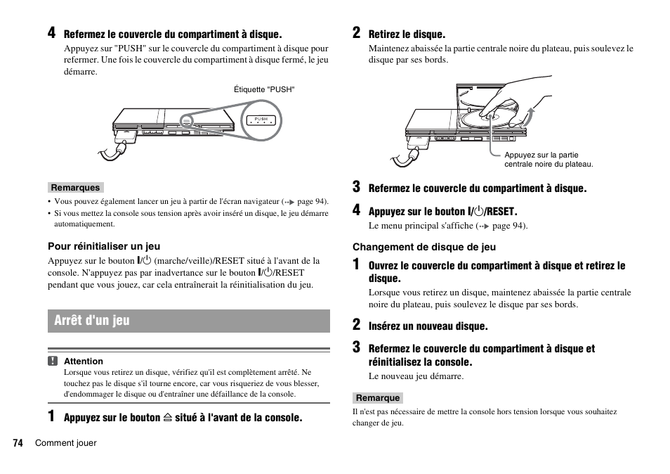 Arrêt d'un jeu | Sony SCPH-70011 User Manual | Page 74 / 172